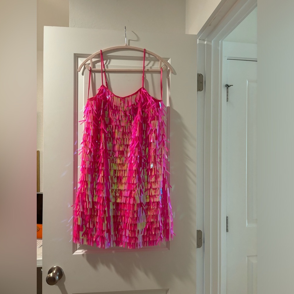NWT / XLarge  / hot pink fringe mini dress